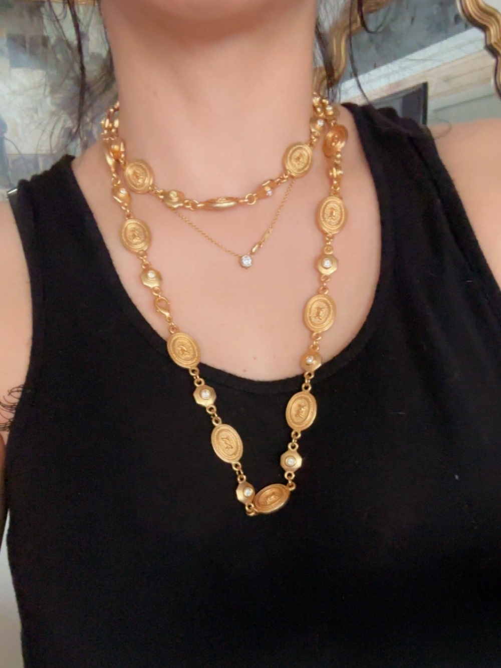 Vintage Gold-Tone Medallion Long Necklace - Designer Style
